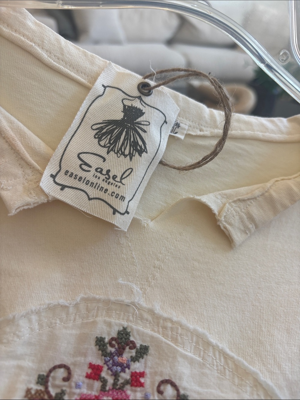 easel Cream Embroidered Peplum Tunic with Lace - Picture 6 of 6